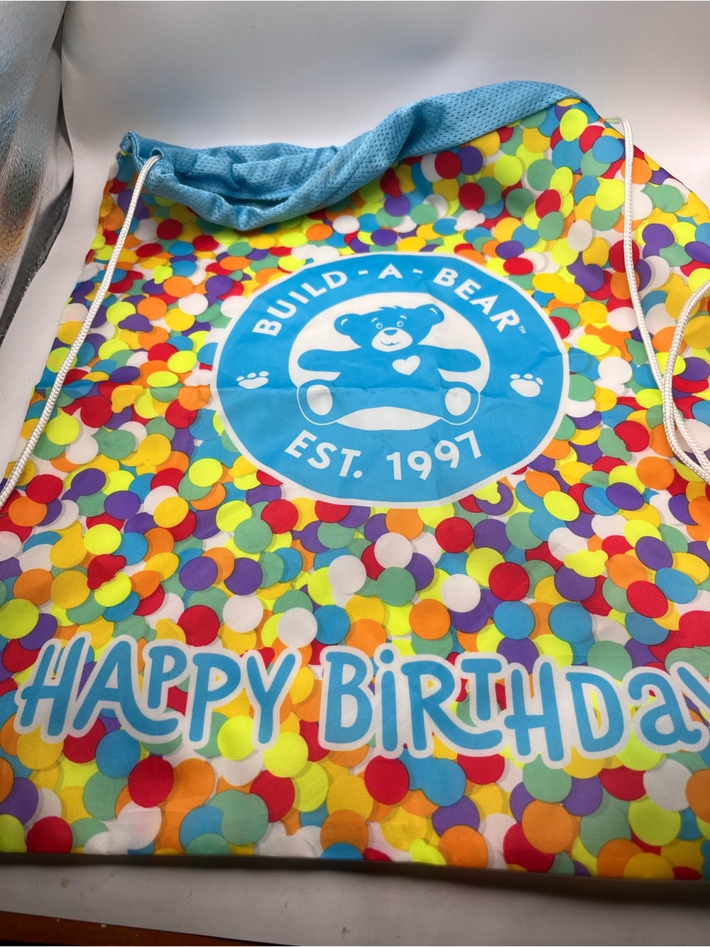 Build-A-Bear Multicolor Confetti Happy Birthday Swim Drawstring Bag